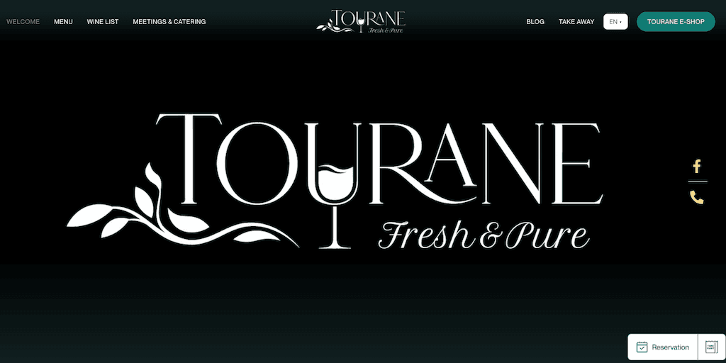 Tourane Fresh & Pure homepage showing the restaurant interior with botanical décor and the Place du Luxembourg terrace